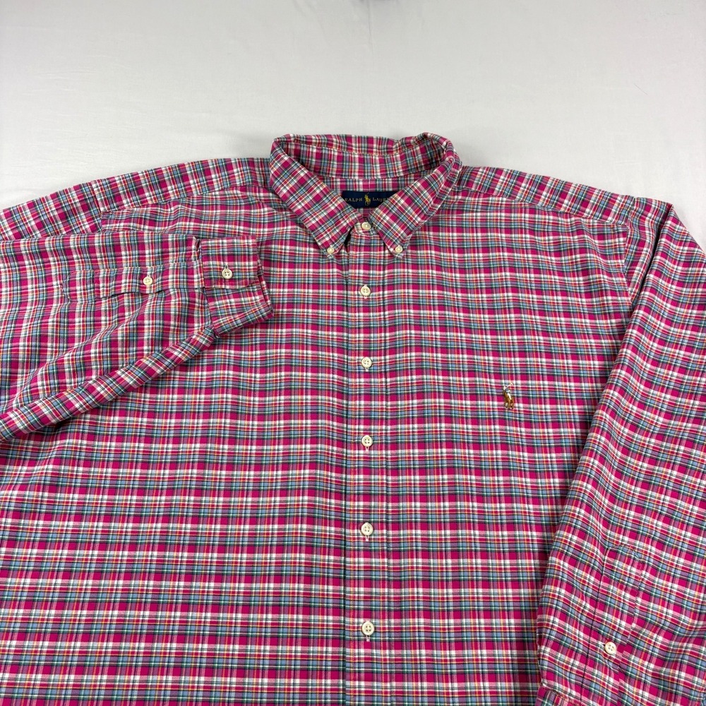 Polo Ralph Lauren Shirt Mens 4XB Big Pink Plaid Button Up Long Sleeve Flesh Pony
